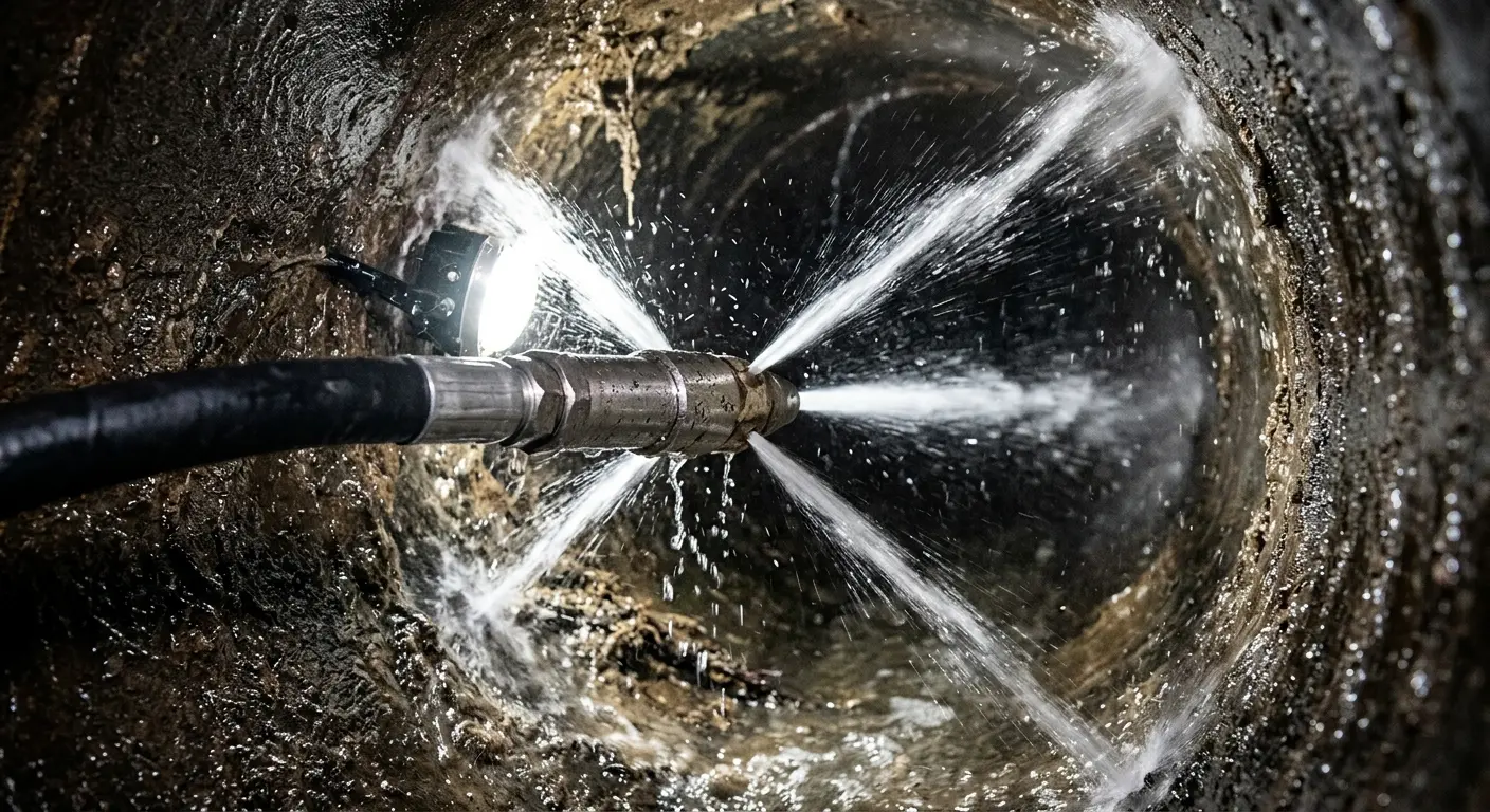 High-pressure hydro jetting nozzle cleaning sewer pipe for Sewer Line Relining in Tamalpais-Homestead Valley