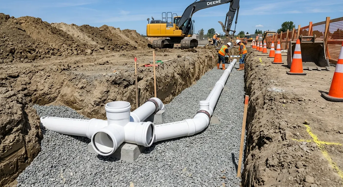 New PVC sewer pipe installation in open trench for Grease Trap Cleaning in Tamalpais-Homestead Valley